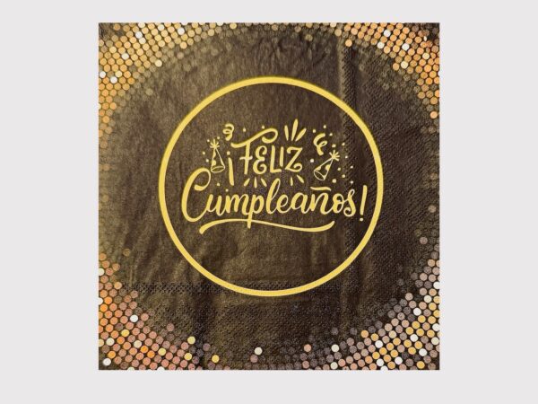 Servilletas Feliz Cumpleaños (pack 12) Black and gold