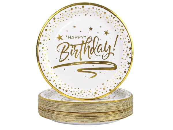 Platos Happy Birthday (pack 12) blanco