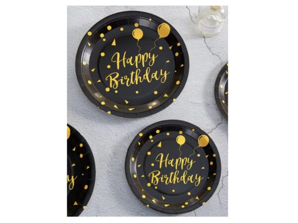 Platos Happy Birthday (pack 12) negro