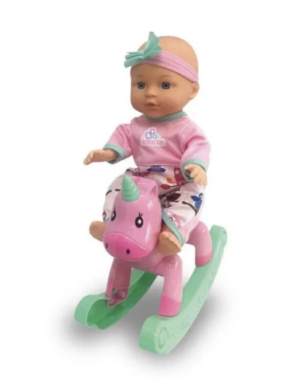 Muñeca Baby Dreams (27cm aprox) con unicornio mecedora  y accesorios (oferta) - Imagen 2