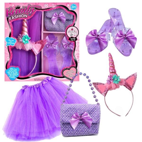 Disfraz Unicornio deluxe (cartera, tutu, vincha y zapatos) morado (de 3 a 9 años aprox)
