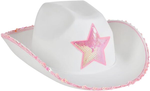 Sombrero vaquero white & pink star glitter (37cm x 30cm) Cowboy (estrella)