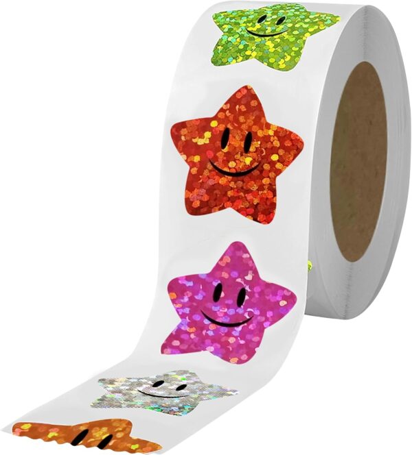 Stickers estrellas smile glitter (pack 20) colores variados