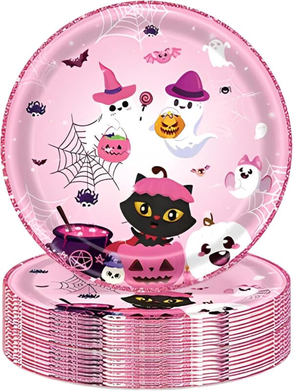 Platos Halloween pink party (pack 6) (18cm aprox)