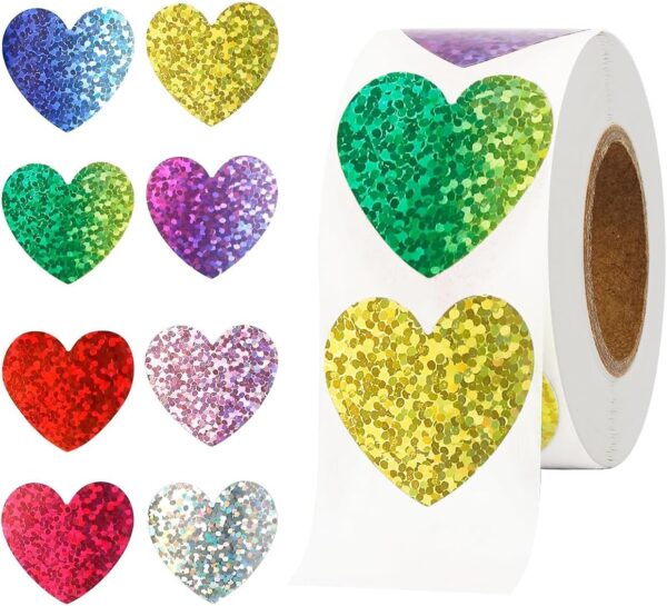 Stickers corazones glitter colores variados (pack 20)