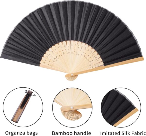 Abanico negro de bambu y seda con funda de organza - Imagen 3