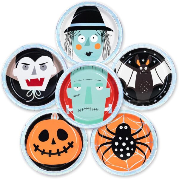 Platos Halloween personajes iridiscentes (pack 5) holograficos (1 diseño por pack)