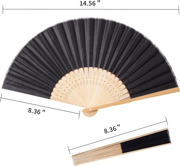 Abanico negro de bambu y seda con funda de organza - Imagen 5