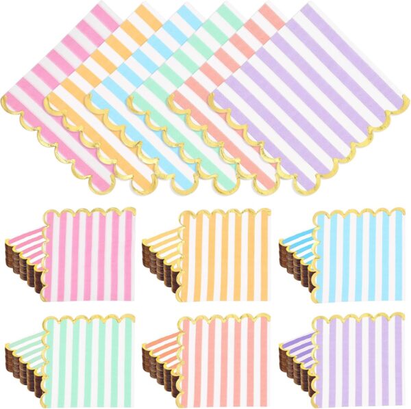 Servilletas festoneadas de rayas borde dorado (pack 10) (colores variados / un pack x color)