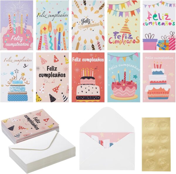 Tarjeta Feliz Cumpleaños 15cm x 10cm (variadas) (con sobre y sticker sellado)