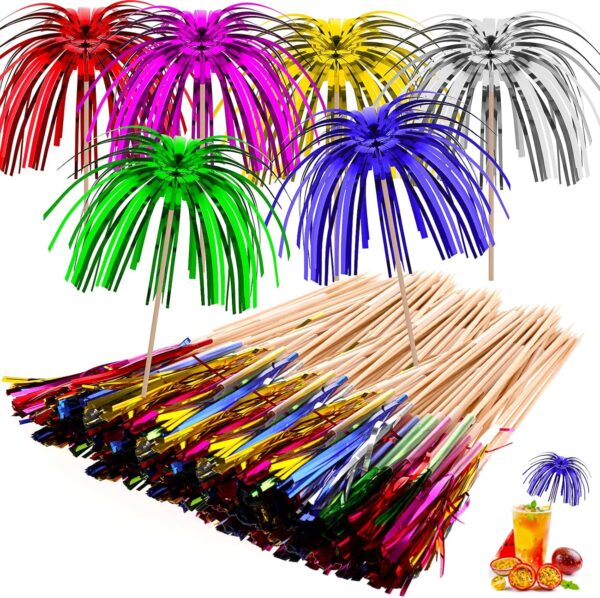 Sombrillas cocktail (metalicas) 15cm alto (papel metalico y colores variados) (pack 10)