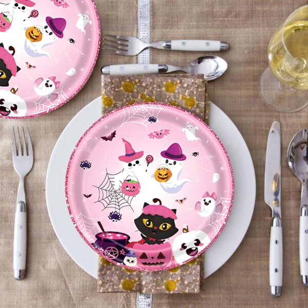 Platos Halloween pink party (pack 6) (18cm aprox) - Imagen 3