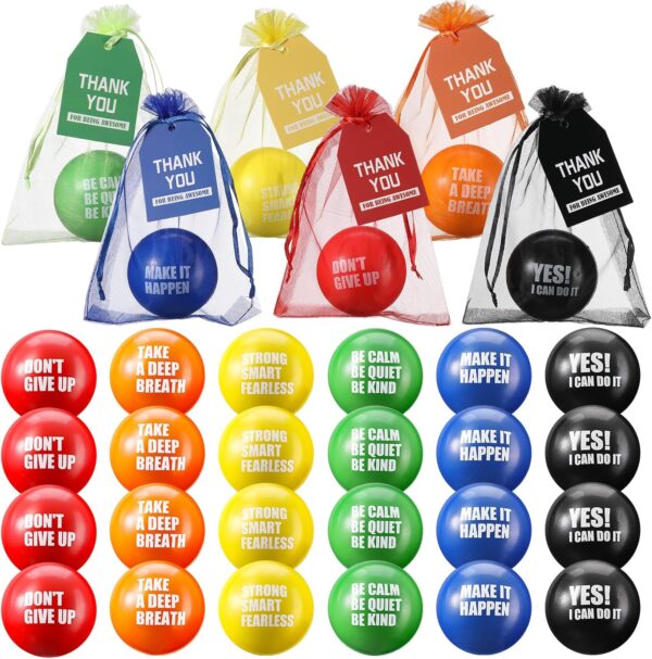 Bola antiestres con mensajes motivacionales mas bolsa de organza de regalo (colores variados)