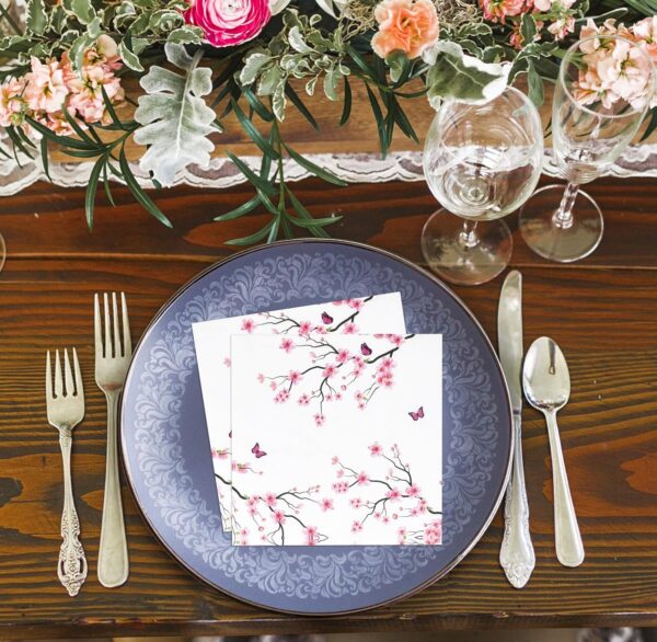 Servilletas florales cerezos (pack 10) - Imagen 4