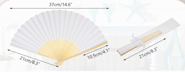 Abanico blanco de bambu y seda con funda de organza - Imagen 4