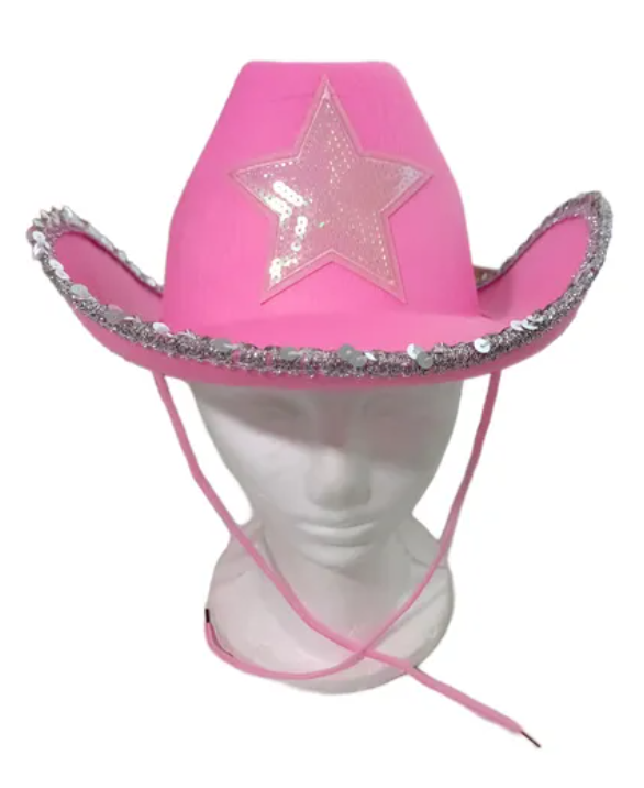 Sombrero vaquero pink glitter star (37cm x 30cm) Cowboy (estrella)