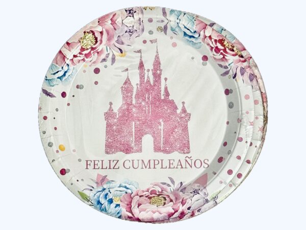 Platos Feliz Cumpleaños castillo (pack 10) grandes