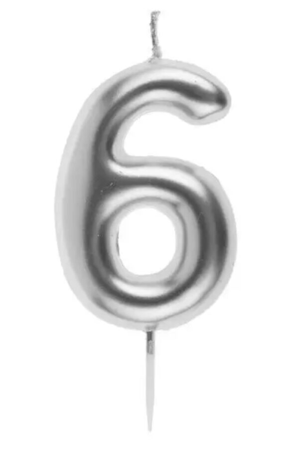 Vela numero 6 plateada