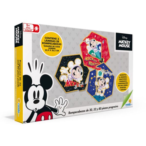 Rompecabezas Ronda Mickey 30 52 Y 80 Piezas (con 3 laminas)  22.9cm x 26.5cm disney