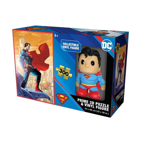 Rompecabezas Superman Prime 3D + Figura Vinil Superman (300 Piezas) 31cm x 46cm ooshie
