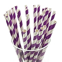 Cañitas morado y blanco rayas (pack 25)