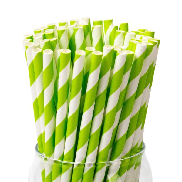 Cañitas verde y blanco rayas (pack 25)