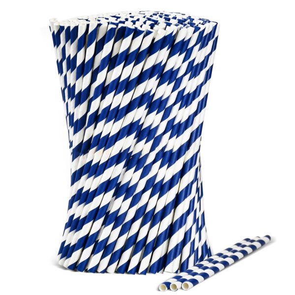 Cañitas azul y blanco rayas (pack 25)