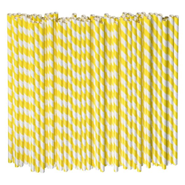 Cañitas amarillo y blanco rayas (pack 25)
