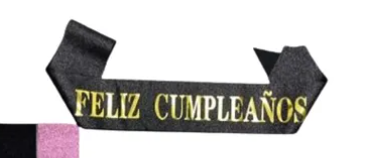 Banda Feliz Cumpleaños (glitter) negra y dorado (letras variadas)
