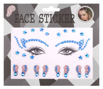 Stickers strass party para cara y orejas (colores y diseños variados) disfraces