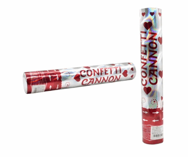 Lanza confeti corazones rojos 30cm aprox (bombarda)