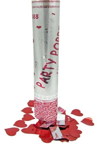 Lanza confeti corazones rojos 40cm aprox (bombarda)