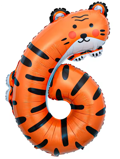 Globo numero 6 tigre (104cm x 76cm) con helio (animales)