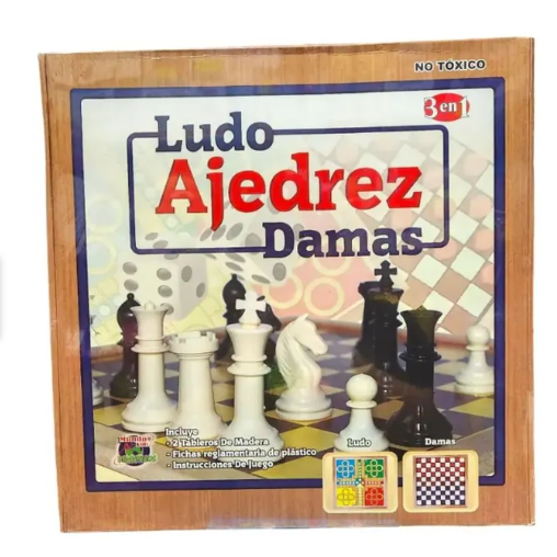 Juego de mesa 3 en 1 (ludo, ajedrez, damas) tableros de madera