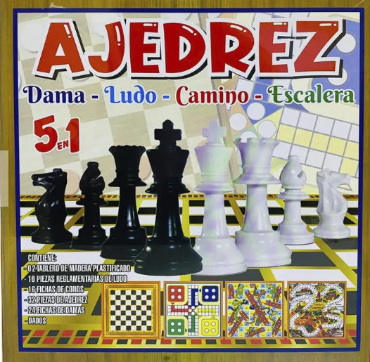 Juego de mesa 5 en 1 (ludo, damas, camino, escalera) tableros de madera