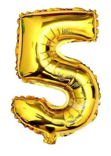 Globo numero 5 dorado metalico 32" o 80cm con helio