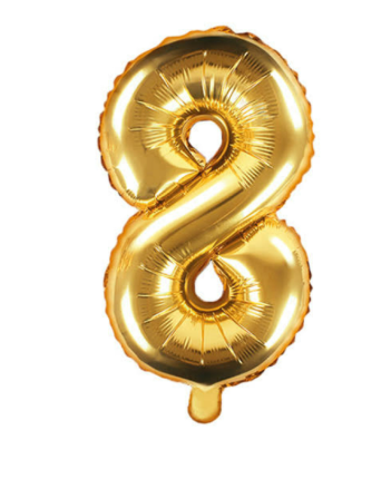 Globo numero 8 dorado metalico 32" o 80cm con helio