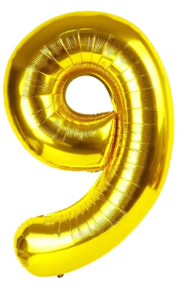 Globo numero 9 dorado metalico 32" o 80cm con helio