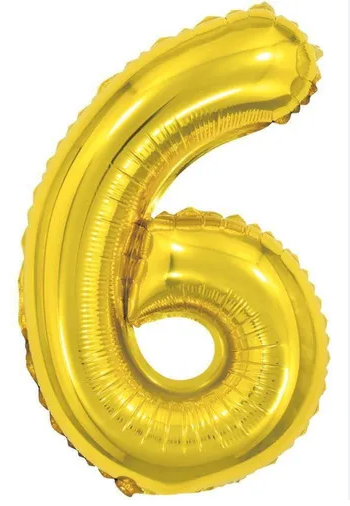 Globo numero 6 dorado metalico 32" o 80cm con helio