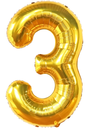 Globo numero 3 dorado metalico 40" o 100cm con helio