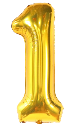 Globo numero 1 dorado metalico 40" o 100cm con helio
