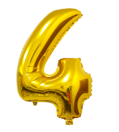 Globo numero 4 dorado metalico 32" o 80cm con helio