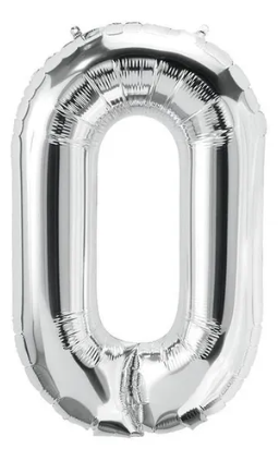 Globo numero 0 plateado metalico 40" o 100cm con helio