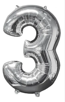 Globo numero 3 plateado metalico 32" o 80cm con helio