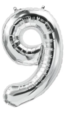 Globo numero 9 plateado metalico 32" o 80cm con helio