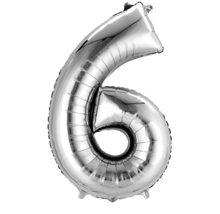 Globo numero 6 plateado metalico 40" o 100cm con helio