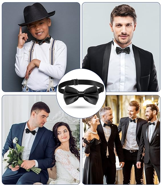 Corbata michi de saten (para esmoquin formal, ajustable con clip, corbatin) negro