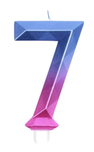 Vela numero 7 Diamante 3D azul fucsia (duo color)