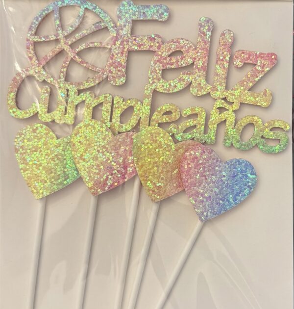 Topper Feliz cumpleaños corazon glitter