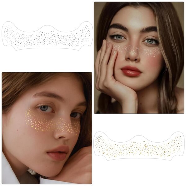 Tatuaje para rostro con pecas y glitter plateado